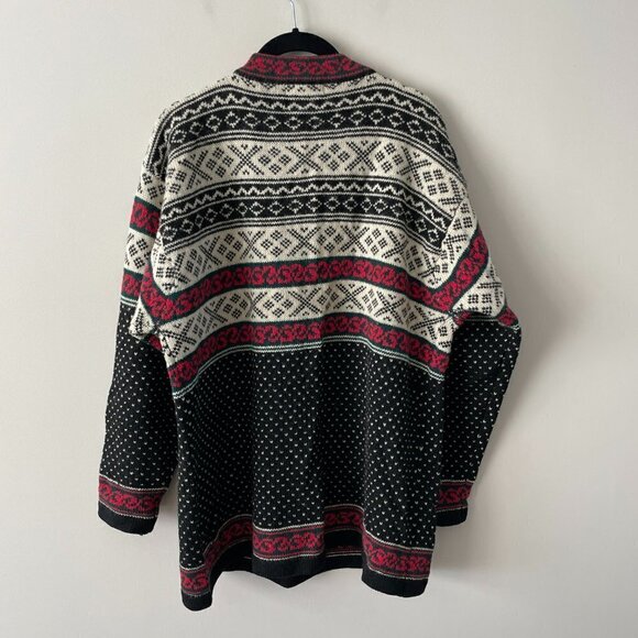 Vintage CLIMAX By Sacha Fair Isle Sweater Black Red Medium - Picture 3 of 8